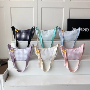 Sac Dumpling à Carreaux pour Femmes en Tissu Composite Imprimé Étoiles Sac à Épaule Décontracté Style de Rue Messager Avec Charme d'Étoile