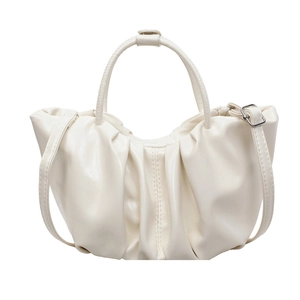 Minimalist white pleated cloud handbag with crossbody strap and handle for women