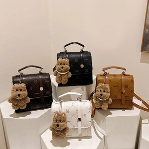 Vintage PU Leather Small Backpack For Women Cute Cartoon Printed School Bag With Plush Bear Pendant Fashion Casual Daily Travel Daypack