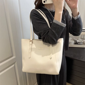 Retro cream large capacity tote bag with adjustable shoulder straps and matte finish
