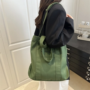 Sac fourre-tout rétro en toile verte avec bretelles réglables style décontracté