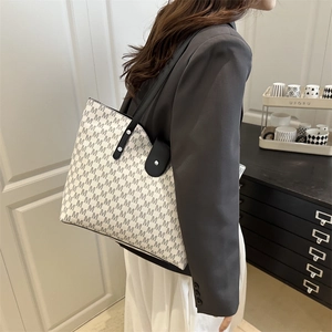 Chic monogram tote bag with large capacity for women featuring ivory grey patterns