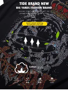 Détails de couronne de lion en strass sur un t-shirt noir oversize en coton streetwear