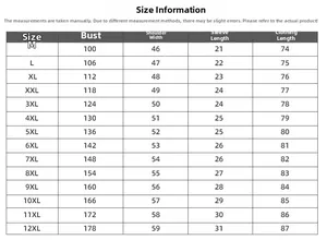 Tableau des tailles détaillé pour T-shirt imprimé grande taille de M à 12XL