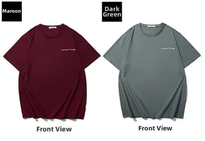 Détail de la face avant des t-shirts oversize en coton couleur bordeaux et vert foncé
