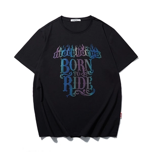 Men's Streetwear Plus Size Reflective Letter Printed T-Shirt Loose Fit Cotton Short Sleeve Iridescent Graphic Casual Tee Black