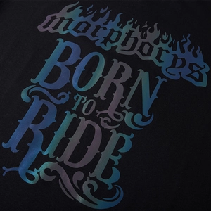 Black oversized T-shirt with holographic reflective Morphorys Born to Ride graphic print