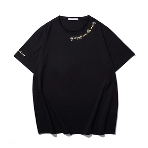 Men Plus Size T-Shirt Summer Loose Cotton Blend Short Sleeve Tee With Golden Letter Bronzing Design Casual Streetwear Top