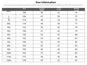Tabella taglie dettagliata per t-shirt taglie forti da M a 12XL con misure precise