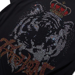 T-shirt noir grande taille pour homme avec motif tigre et couronne en strass brillant