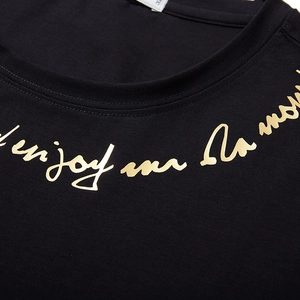 Men's oversized black T-shirt with gold Enjoy the Moment print in metallic finish