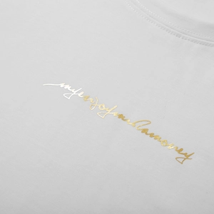 White plus size cotton T-shirt with gold enjoy your money cursive print detail