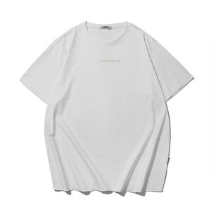 White oversized cotton T-shirt with gold foil graphic print and crew neck design