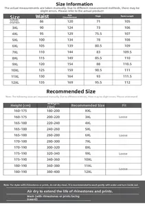 Size chart for big and tall men's sweatpants ranging from XXL to 12XL with measurements