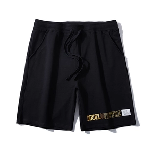Short de Jogging Décontracté pour Hommes Grande Taille Mélange de Coton Coupe Ample avec Cordon de Serrage Imprimé Lettre Or Noir