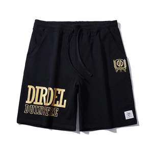 Short Décontracté en Coton pour Hommes Grandes Tailles avec Impression de Lettres Dorées Pantalon de Sport d'été Tricoté Ample