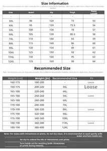 Tableau des tailles détaillé pour shorts homme grande taille du 3XL au 12XL avec mesures