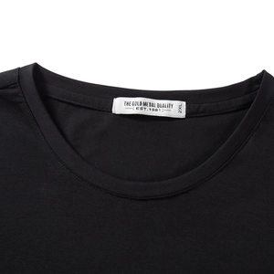 Men's black oversized crewneck T-shirt showing collar detail and 2XL size label