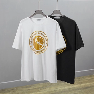 Oversized black and white cotton t-shirts with gold lion head print and letter graphics