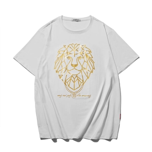Men's Plus Size T-Shirt Golden Geometric Lion Head Printed Cotton Breathable Short Sleeve Streetwear Casual Loose Tee Top