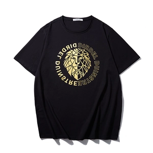 Men's Plus Size Lion Print T-Shirt Cotton Blend Gold Gilding Graphic Tee Loose Short Sleeve Casual Streetwear Top