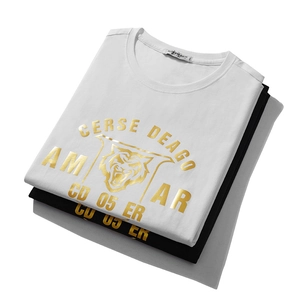 Loose black and white t-shirts with premium gold foil tiger and letter print design