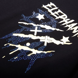 T-shirt noir grande taille pour homme avec imprimé doré ELEPHANT et strass bleus