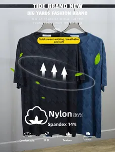 Detailed texture of men's quick-dry sport T-shirt with geometric jacquard pattern