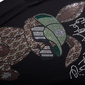 Black cotton T-shirt featuring a detailed rhinestone rabbit design and Rich lettering