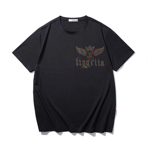 Men's Plus Size T-Shirt Cotton Blend Hot-fix Rhinestone Crown Wing Graphic Short Sleeve Loose Streetwear Fashion Tee