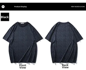 Front and back views of men's black quick-dry T-shirt featuring geometric texture patterns