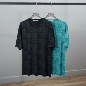 T-shirt sport pour hommes séchage rapide avec motif camo 3D en noir et bleu