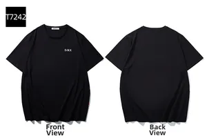 Front and back view of oversized black cotton T-shirt with D.N.Y. chest embroidery