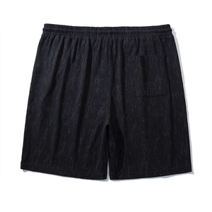 Men's loose textured black athletic shorts featuring back pocket and elastic waist