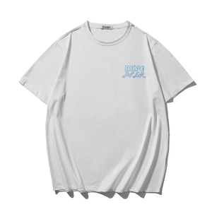 T-shirt blanc oversize en coton avec impression de lettres RKPE DJER bleues et col rond