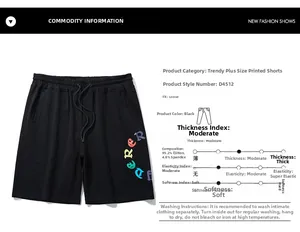 Detail of black cotton shorts with 95.2% cotton composition and drawstring waistband