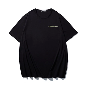 Men Plus Size Cotton Embroidered T-Shirt Loose Fit Casual Short Sleeve Graphic Tee Summer Fashion Streetwear Black Top