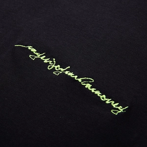 Oversized black embroidered T-shirt with neon green Opening Ceremony lettering details