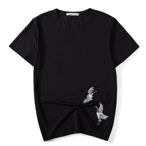 Herren Übergröße T-Shirt Chinesischer Stil Kranich Bestickt Rundhals Kurzarm Baumwollmischung Lässig Locker Sommer Top