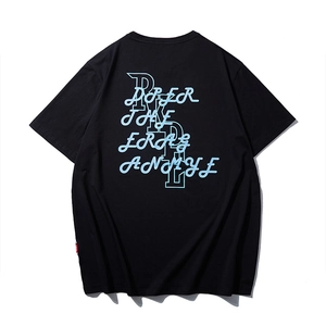 T-shirt noir oversize en coton avec imprimé graphique bleu style urbain au dos
