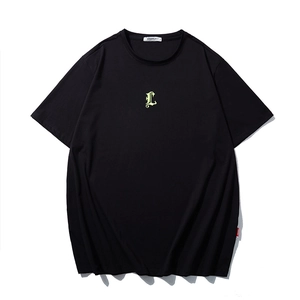 Oversized black cotton T-shirt with yellow Gothic L embroidery and casual crew neck