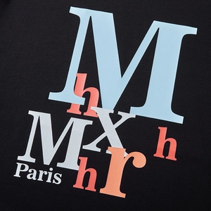 Black street style oversized cotton T-shirt featuring colorful Paris letter prints