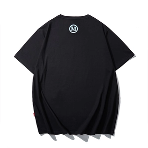 Oversized black cotton T-shirt featuring a back M-letter print and round neckline
