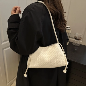 Elegante borsa a tracolla intrecciata beige con trama in pelle per il pendolarismo quotidiano