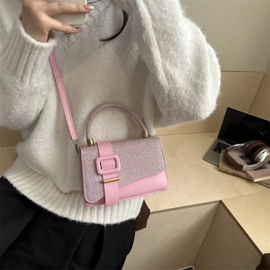 Chic pink glitter patchwork crossbody bag for women in a stylish casual everyday setting