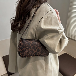 Chic leopard print baguette shoulder bag for women with a vintage aesthetic look