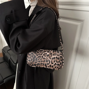 Chic leopard print baguette shoulder bag for women with vintage aesthetic design