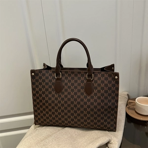 Sac Fourre-tout Vintage à Imprimé Monogramme pour Femmes Grande Capacité en Cuir PU Élégant Urbain Simple Sac à Épaule