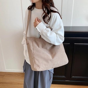 Braune Cord-Einkaufstasche für Damen, geräumige Schultertasche für den Herbst und Winter