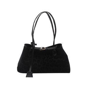 Sac fourre-tout noir à imprimé léopard avec longues lanières et boucle en métal